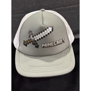 CultureFly Minecraft Trucker Cap Boy One Size Gray Mesh Back Pixelated Sword Hat